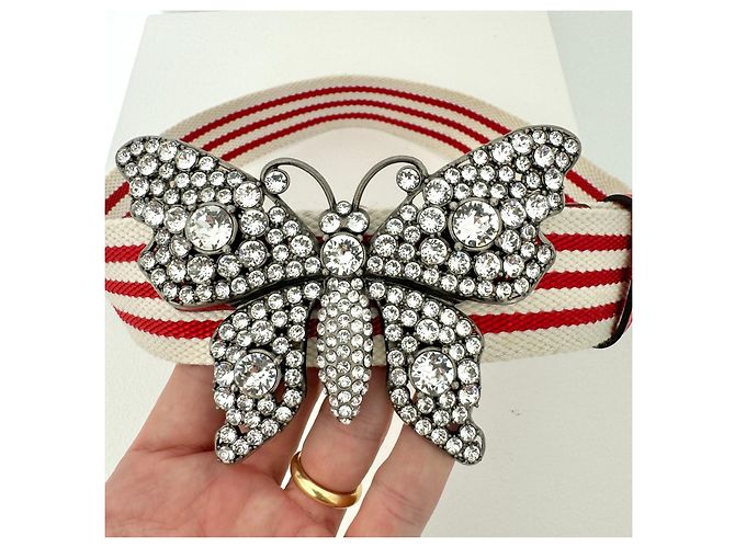 Gucci Resort 2018 Butterfly Web Gürtel Weiß Rot - Ansicht 5