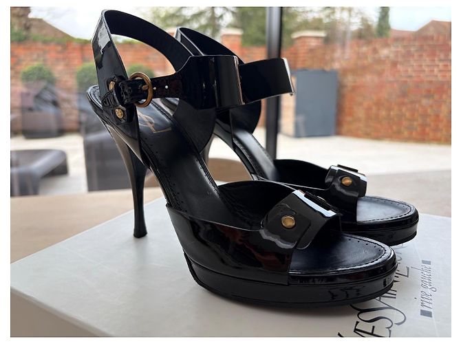 Sandali Saint Laurent Enkel in pelle verniciata nera Nero - vista 12