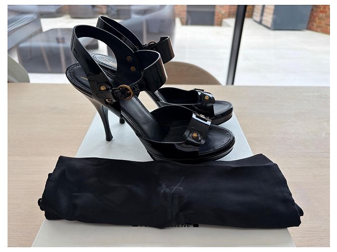 Sandali Saint Laurent Enkel in pelle verniciata nera Nero - vista 14