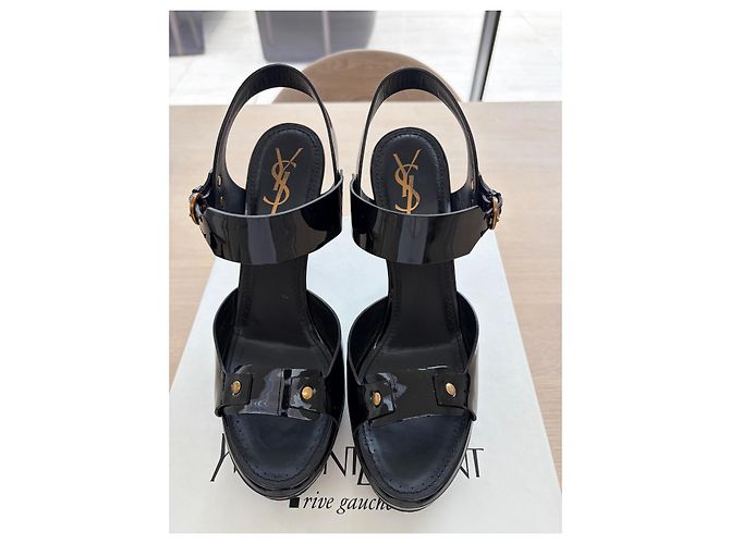 Sandali Saint Laurent Enkel in pelle verniciata nera Nero - vista 2