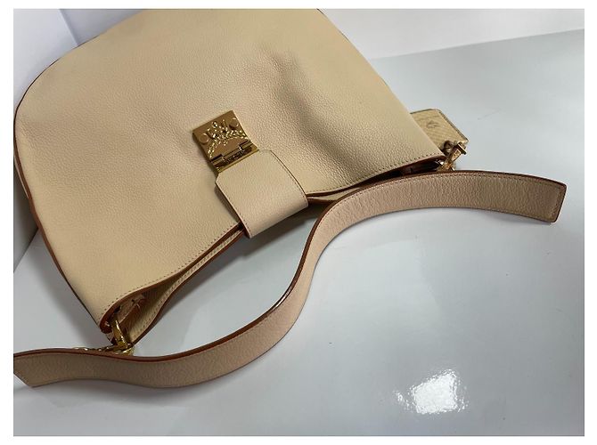 Borsa a tracolla MCM Patricia Hobo in pelle - Beige - vista 4