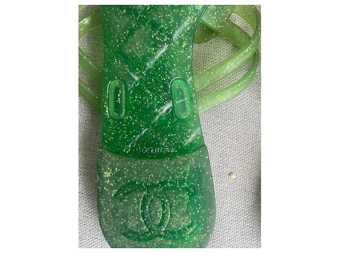 Infradito Chanel Camélia Verde Glitter - vista 10