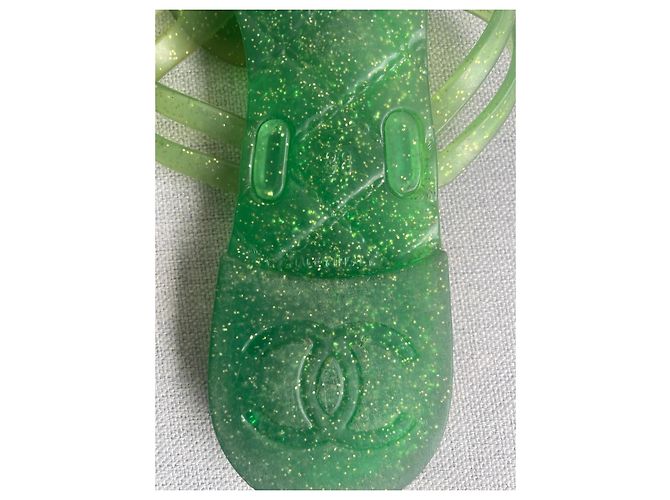 Infradito Chanel Camélia Verde Glitter - vista 11