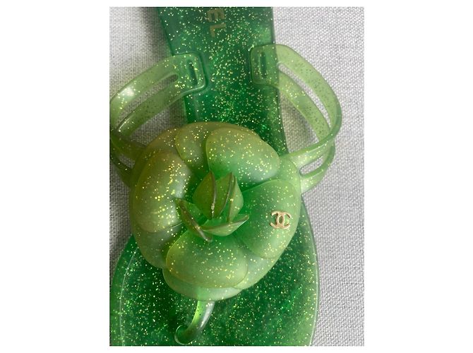 Infradito Chanel Camélia Verde Glitter - vista 6