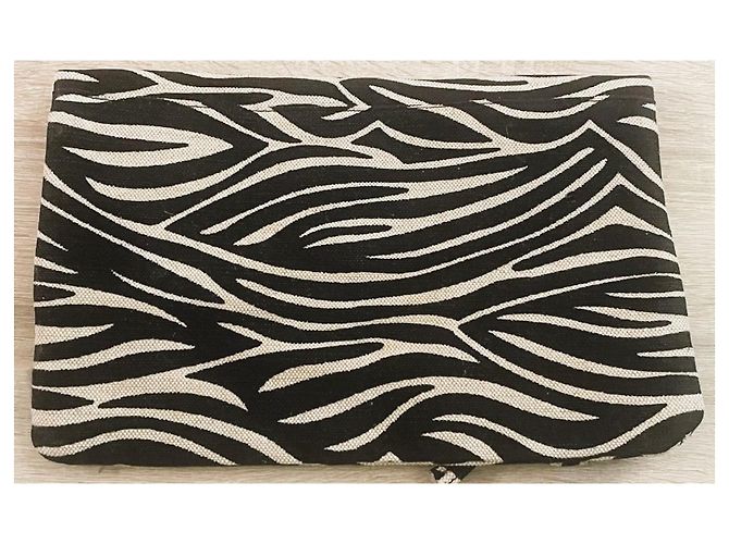 Roberto Cavalli Zebra-Print Clutch Leinen/Baumwolle Schwarz Creme - Ansicht 2