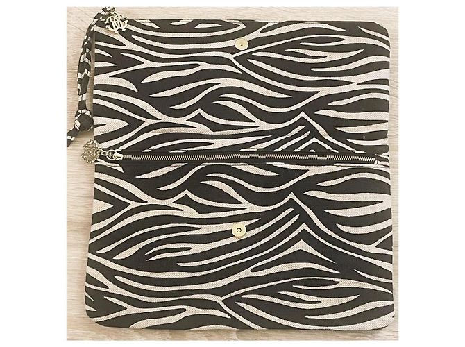 Roberto Cavalli Zebra-Print Clutch Leinen/Baumwolle Schwarz Creme - Ansicht 3