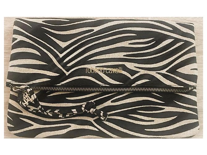 Roberto Cavalli Zebra-Print Clutch Leinen/Baumwolle Schwarz Creme - Ansicht 4