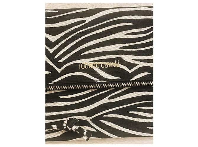 Roberto Cavalli Zebra-Print Clutch Leinen/Baumwolle Schwarz Creme - Ansicht 5