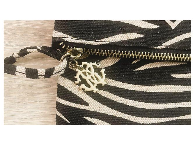 Roberto Cavalli Zebra-Print Clutch Leinen/Baumwolle Schwarz Creme - Ansicht 7