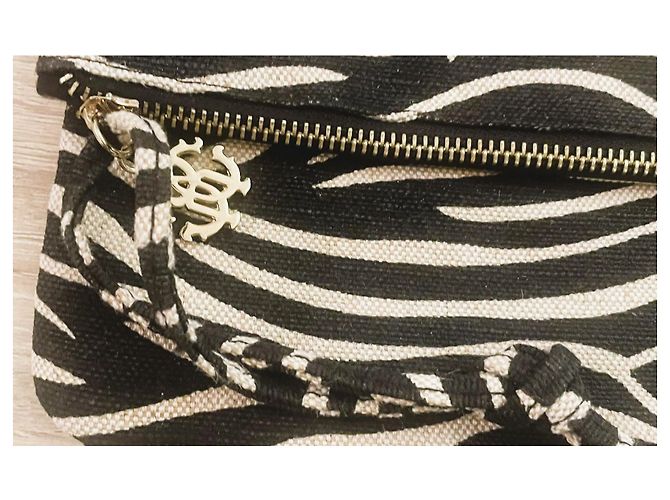 Roberto Cavalli Zebra-Print Clutch Leinen/Baumwolle Schwarz Creme - Ansicht 8
