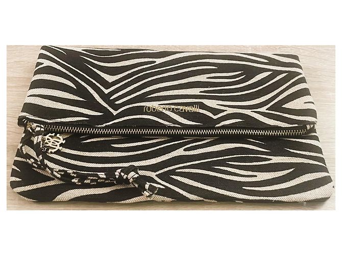 Roberto Cavalli Zebra-Print Clutch Leinen/Baumwolle Schwarz Creme - Ansicht 9