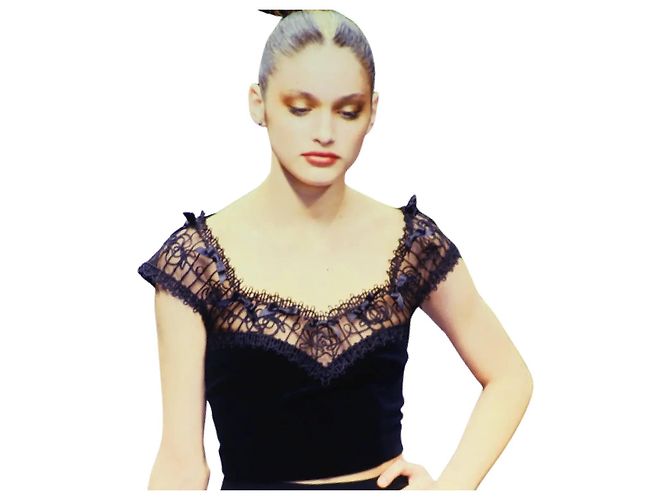 Top in velluto e tulle floreale Blumarine Marrone - vista 2