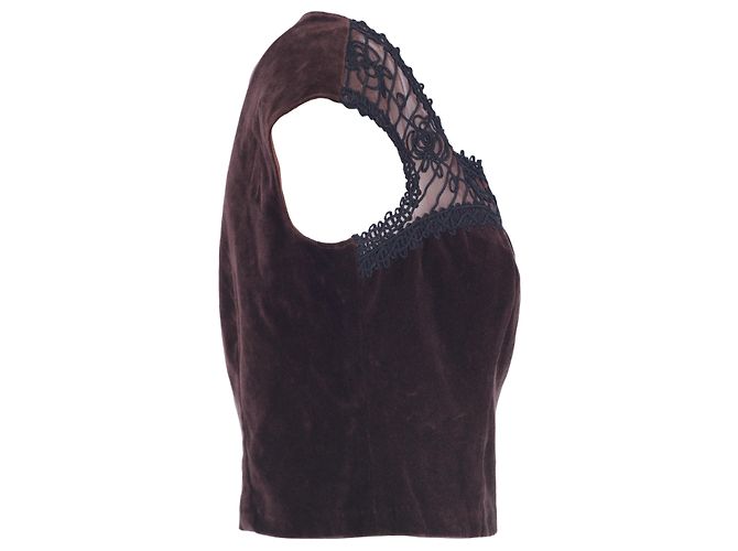 Top in velluto e tulle floreale Blumarine Marrone - vista 3