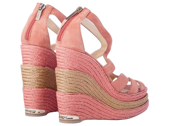 Autre Marque Sandali con zeppa in espadrille in suede rosa Paloma Barceló - vista 3