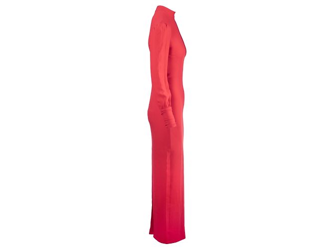 Autre Marque Maxikleid in Korallenrot mit verzierten Schultern von Alessandra Rich - Ansicht 2
