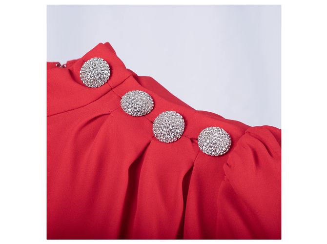 Autre Marque Maxikleid in Korallenrot mit verzierten Schultern von Alessandra Rich - Ansicht 5
