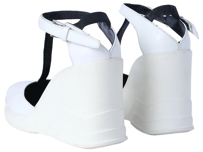 Sandali con zeppa piattaforma in pelle bianca T-Strap di Prada Bianco - vista 4