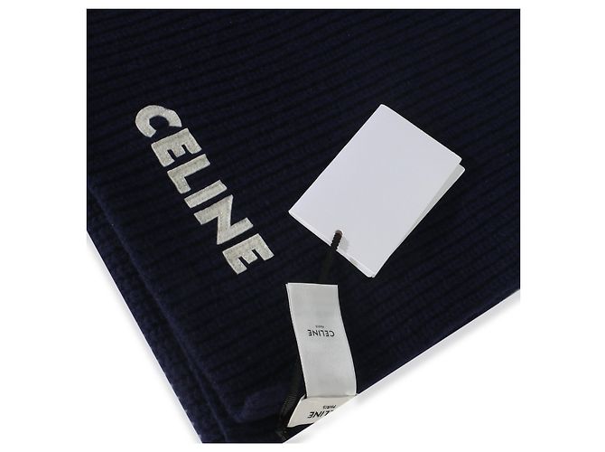 Céline Sciarpa in lana a coste blu navy con logo applicato Celine - vista 3