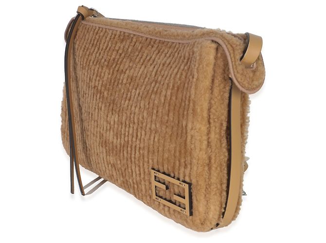 Borsa a spalla Simply Fendi media in vitello shearling Miele Scuro Marrone - vista 3
