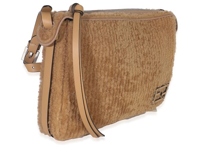 Borsa a spalla Simply Fendi media in vitello shearling Miele Scuro Marrone - vista 4