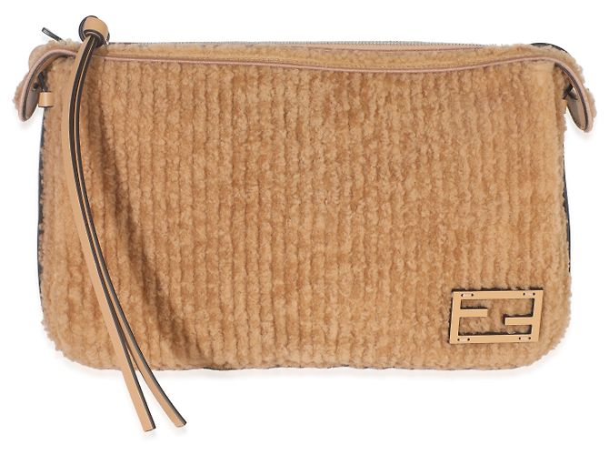 Borsa a spalla Simply Fendi media in vitello shearling Miele Scuro Marrone - vista 8