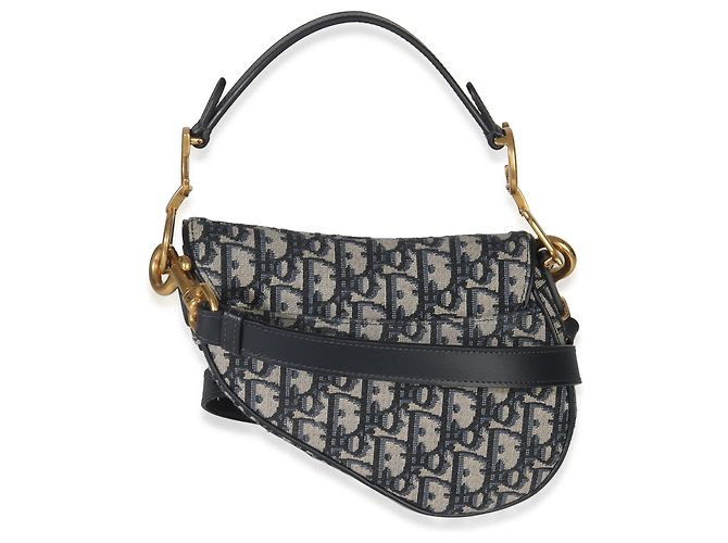 Borsa Mini Saddle in Tela Obliqua Blu Christian Dior - vista 2