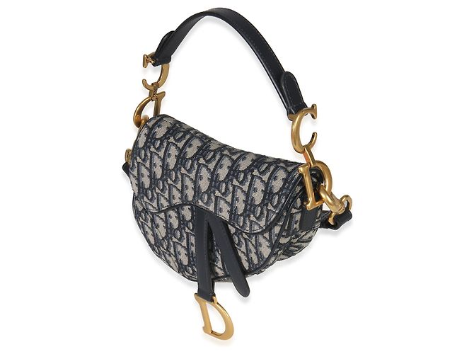 Borsa Mini Saddle in Tela Obliqua Blu Christian Dior - vista 3