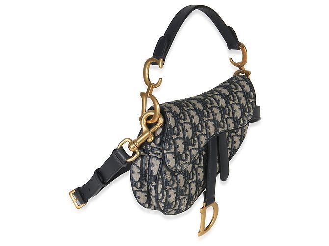 Borsa Mini Saddle in Tela Obliqua Blu Christian Dior - vista 4