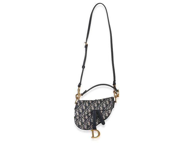 Borsa Mini Saddle in Tela Obliqua Blu Christian Dior - vista 5
