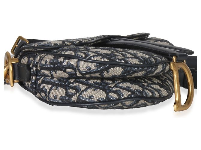 Borsa Mini Saddle in Tela Obliqua Blu Christian Dior - vista 7