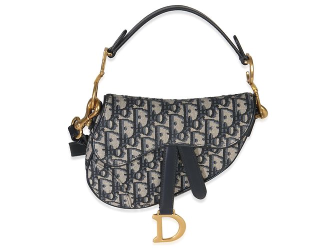 Borsa Mini Saddle in Tela Obliqua Blu Christian Dior - vista 8