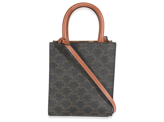 Céline Cabas Mini Vertical Triomphe in Tela Marrone Celine - vista 2