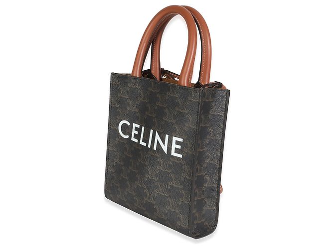 Céline Cabas Mini Vertical Triomphe in Tela Marrone Celine - vista 3