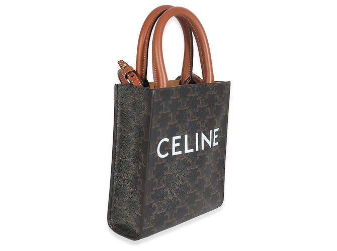 Céline Cabas Mini Vertical Triomphe in Tela Marrone Celine - vista 4