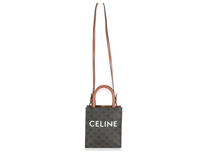 Céline Cabas Mini Vertical Triomphe in Tela Marrone Celine - vista 5