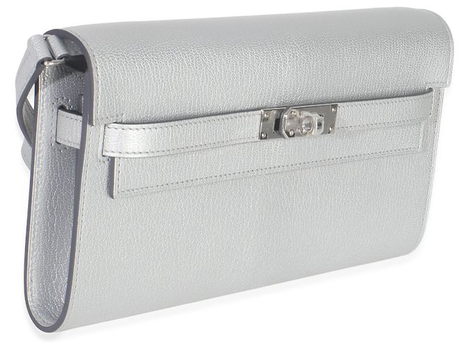Portafoglio Hermès Kelly Wallet To Go in capra Chamkilight metallico argento PHW - vista 4