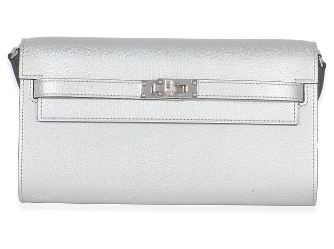 Portafoglio Hermès Kelly Wallet To Go in capra Chamkilight metallico argento PHW - vista 8