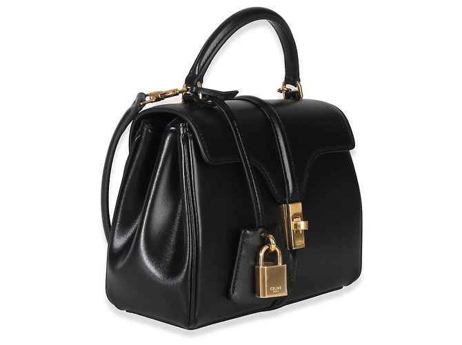 Céline Celine Mini 16 Top Handle Bag in pelle di vitello satinata nera Nero - vista 4