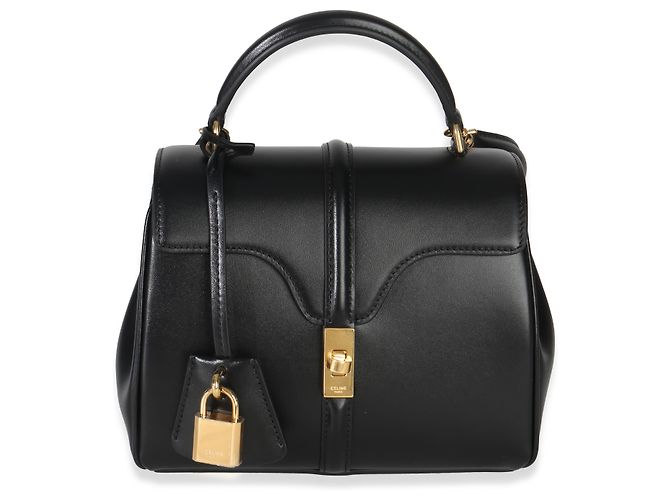 Céline Celine Mini 16 Top Handle Bag in pelle di vitello satinata nera Nero - vista 6