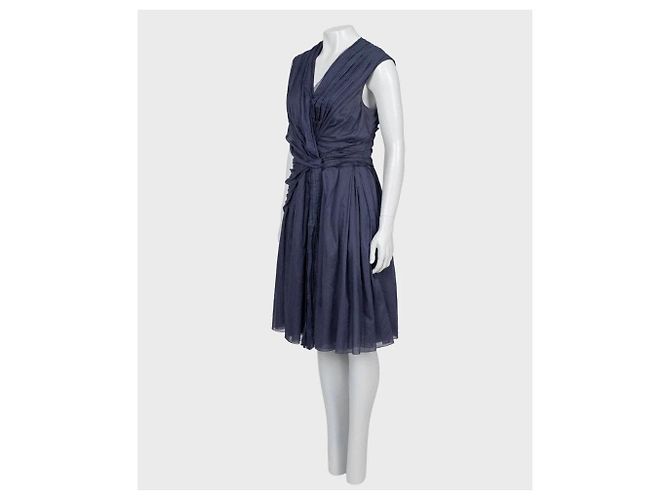 Prada Blaues drapiertes Baumwollkleid - Größe 46 gebraucht - Ansicht 2