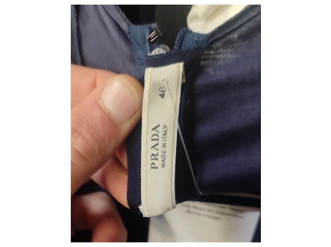 Prada Blaues drapiertes Baumwollkleid - Größe 46 gebraucht - Ansicht 5