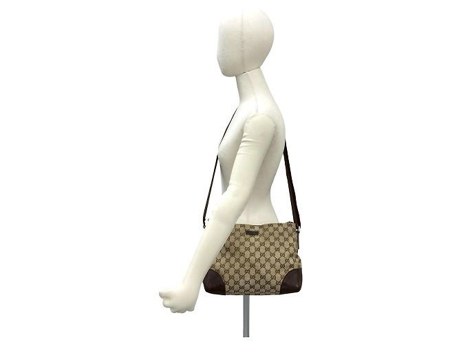 Borsa a Spalla in Tela GG e Pelle Gucci Marrone - vista 2