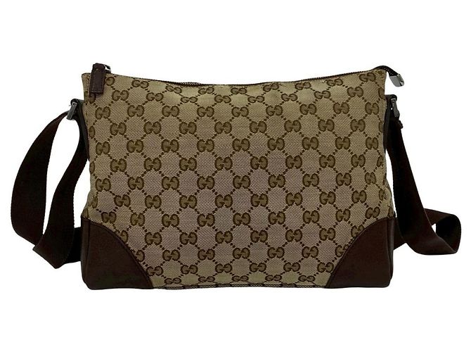 Borsa a Spalla in Tela GG e Pelle Gucci Marrone - vista 3