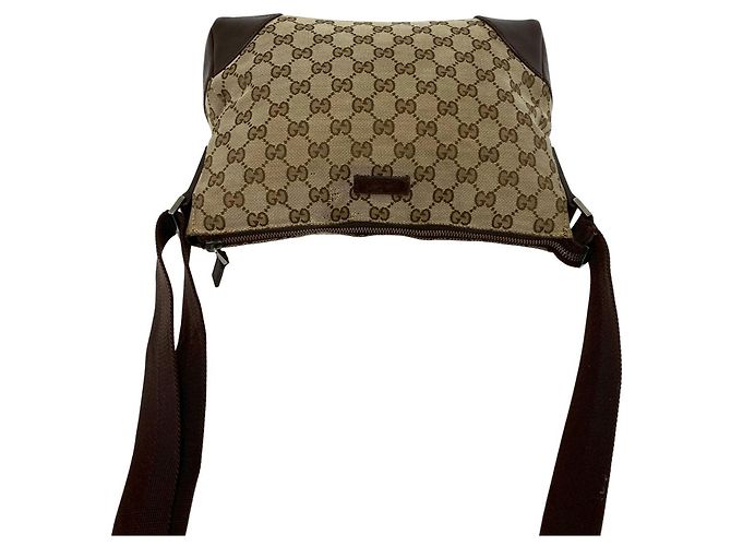 Borsa a Spalla in Tela GG e Pelle Gucci Marrone - vista 4