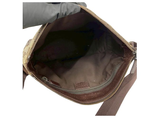 Borsa a Spalla in Tela GG e Pelle Gucci Marrone - vista 9