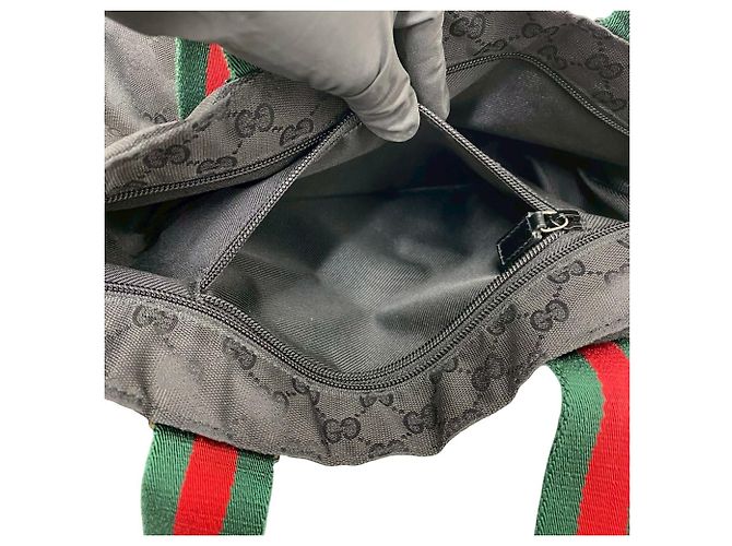 Gucci Sherry Linie GG Canvas Nylon Leder Tote Bag Schwarz Rot Grün - Ansicht 10