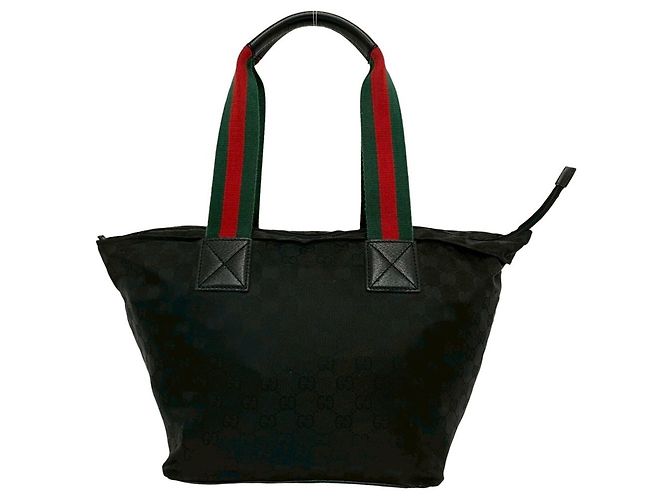 Gucci Sherry Linie GG Canvas Nylon Leder Tote Bag Schwarz Rot Grün - Ansicht 3