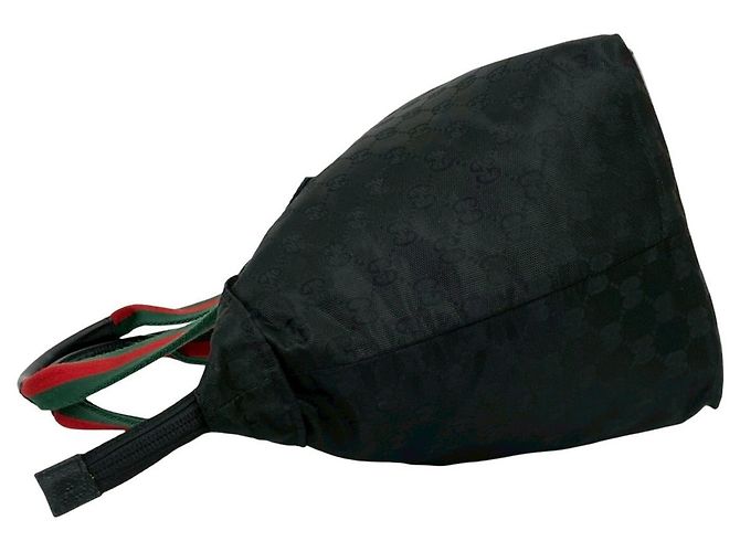 Gucci Sherry Linie GG Canvas Nylon Leder Tote Bag Schwarz Rot Grün - Ansicht 5