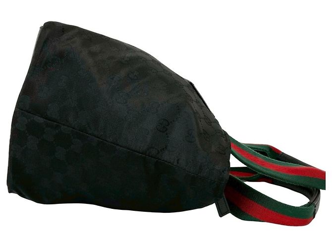 Gucci Sherry Linie GG Canvas Nylon Leder Tote Bag Schwarz Rot Grün - Ansicht 6
