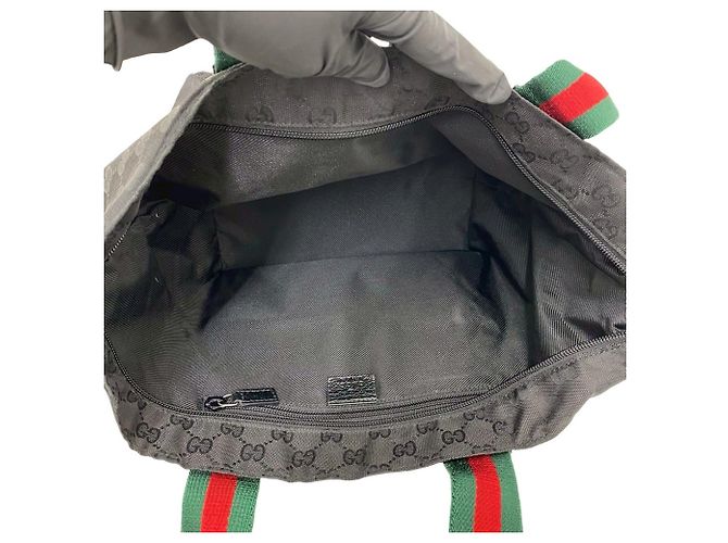 Gucci Sherry Linie GG Canvas Nylon Leder Tote Bag Schwarz Rot Grün - Ansicht 9